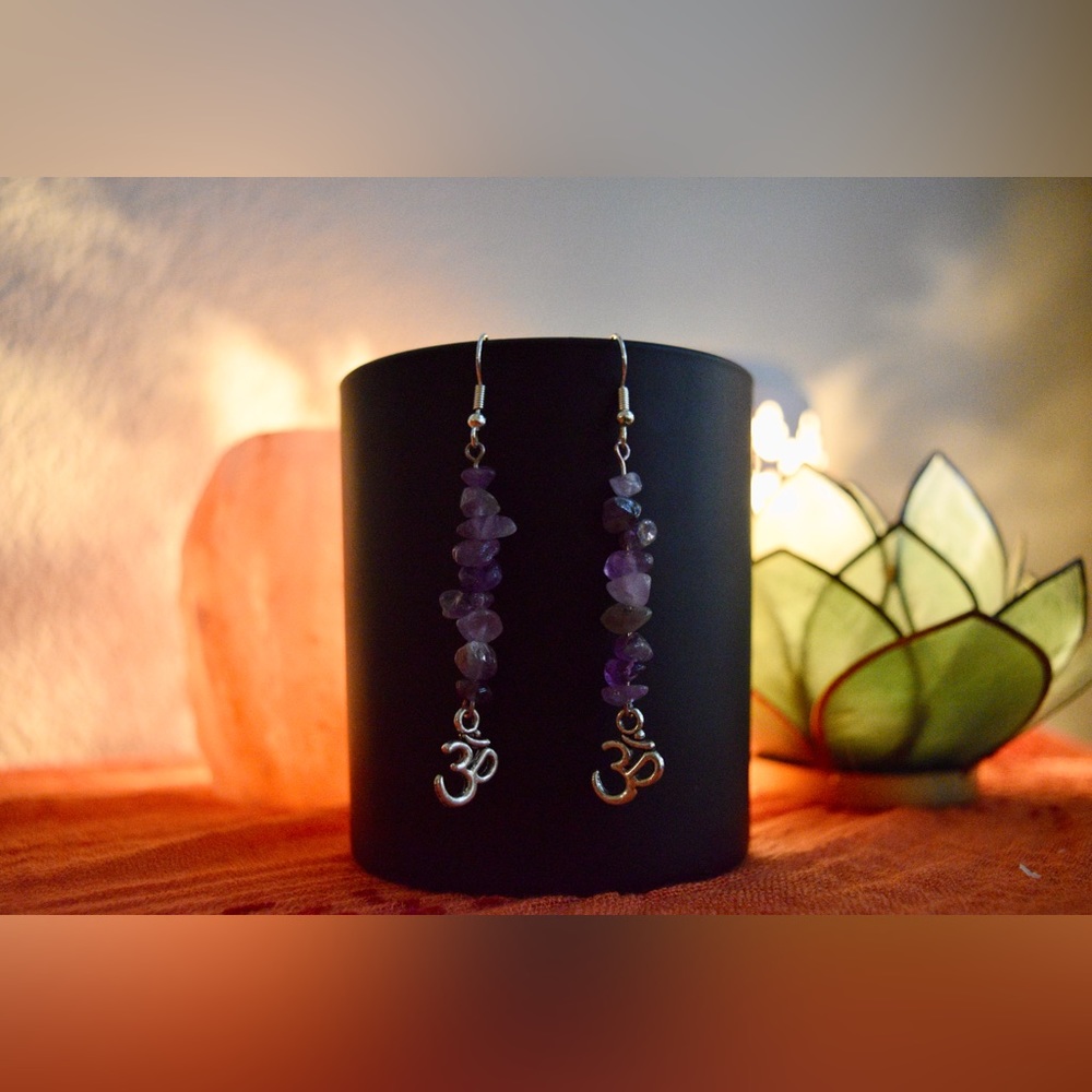 Handmade Amethyst “Ohm” Earrings - All NATURAL Gemstone - Nickel Free